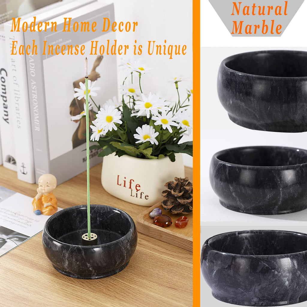Incense Holder, Incense Burner Ash Catcher With Brass 9 Holes Incense Stick Holder For Home Decor Yoga Spa Madiation (Natural Bl