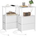 Tutotak Small Narrow End Table With Charging Station, Set Of 2, Side Table With Outlets, Nightstand With 2 Cloth Drawers, Couch Table, For Living Room, Bedroom, Bedside, White Tb01Bw055