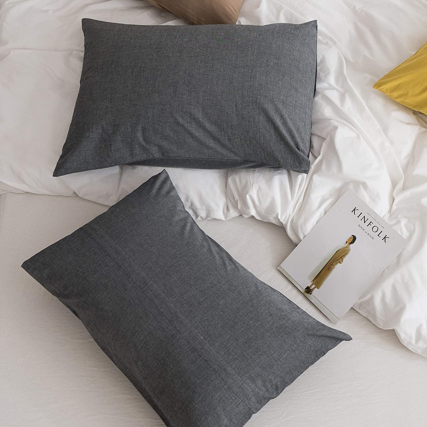 Jellymoni Pillowcases Standard Set Of 2 Cotton Envelope Pillow Covers Black 20  26In Bed Pillow Cases 100% Washed Cotton Soft Br