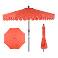 JONATHAN Y UMB1002A Tracy 9 ft. Classic MidCentury Scalloped Fringe Market Patio Umbrella with Auto-Tilt, Crank, Wind Vent and U