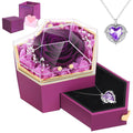 Preserved Real Rose With Necklace Forever Flowers Diamond Shaped Box For Mom Wife Girlfriend Grandma On Mothers Day Birthday Val
