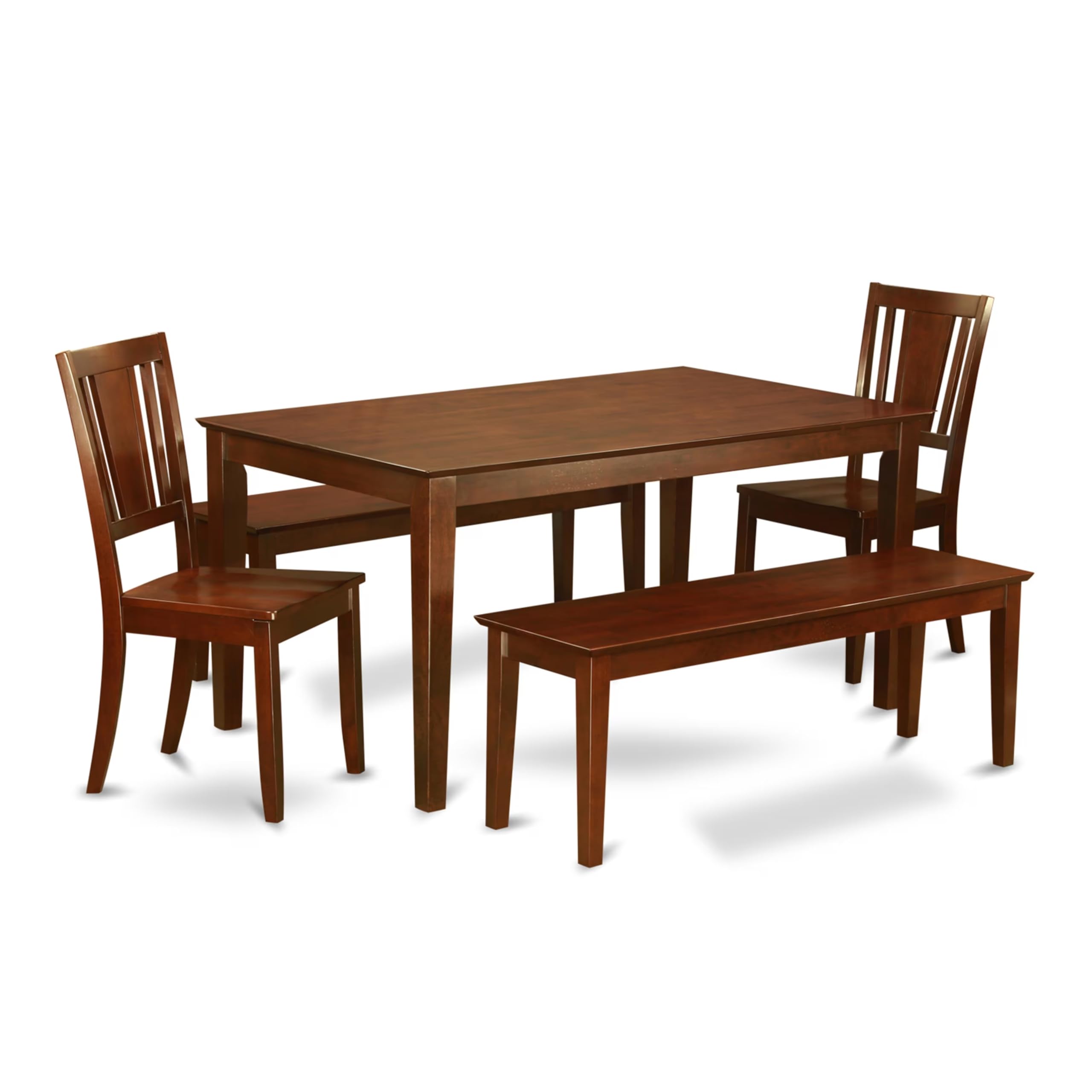 East West Furniture CADU5C-MAH-W Capri 5 Piece Set for 4 Includes a Rectangle Kitchen Table and 2 Dining Chairs with 2 Benches, 36x60 Inch, Mahogany