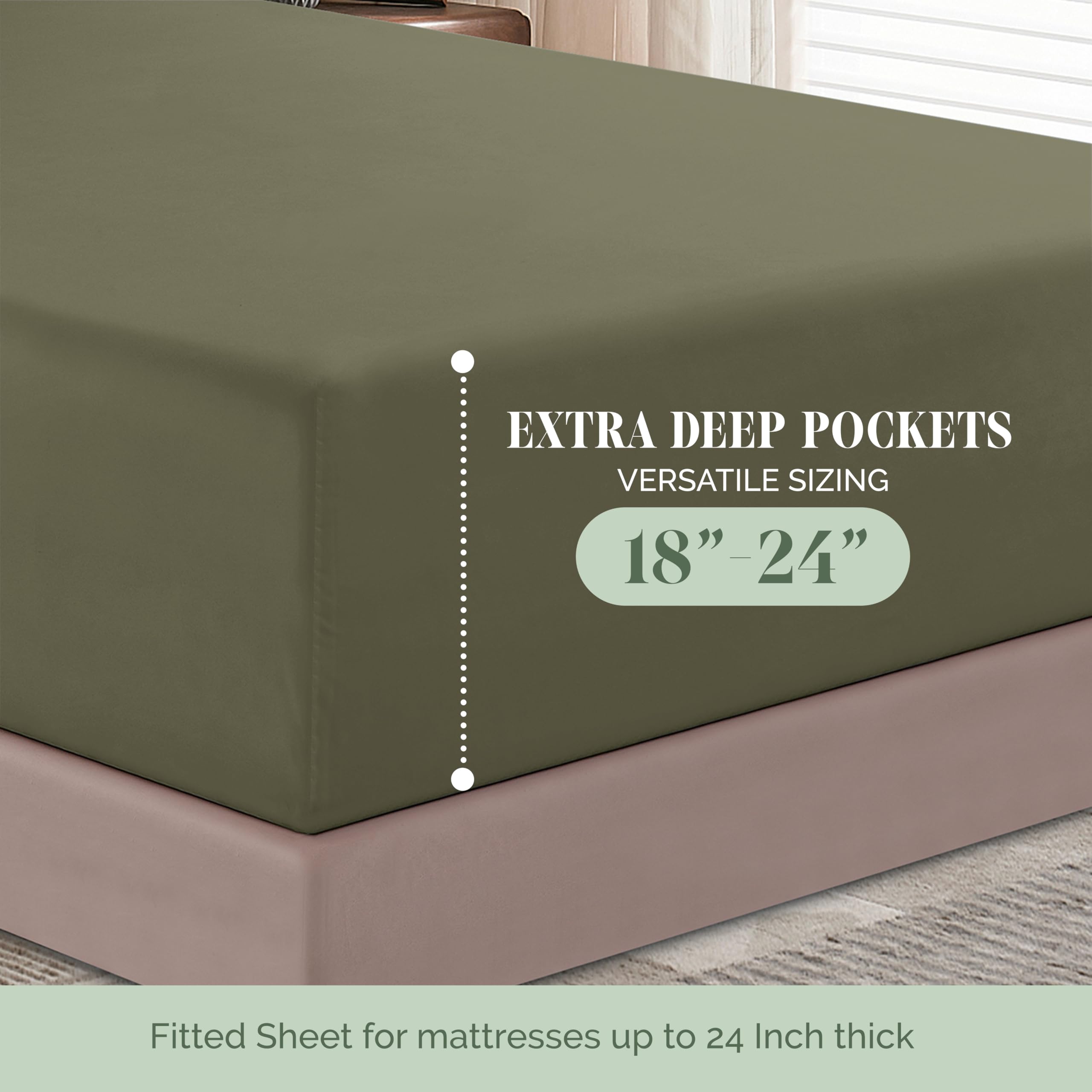 Elegant Comfort 1500 Premium Hotel Quality 18-24 Inches Deep - Extra Deep Pocket Single Fitted Sheet For High Mattress, Luxury And Softest, Smart Pocket - Wrinkle Free, Twin/Twin Xl, Green