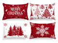 Lanpn 14X20 Red Christmas Pillow Covers Set Of 4, Christmas Decorations Lumbar Pillowcase, Winter Decorative Pillow Case, Merry
