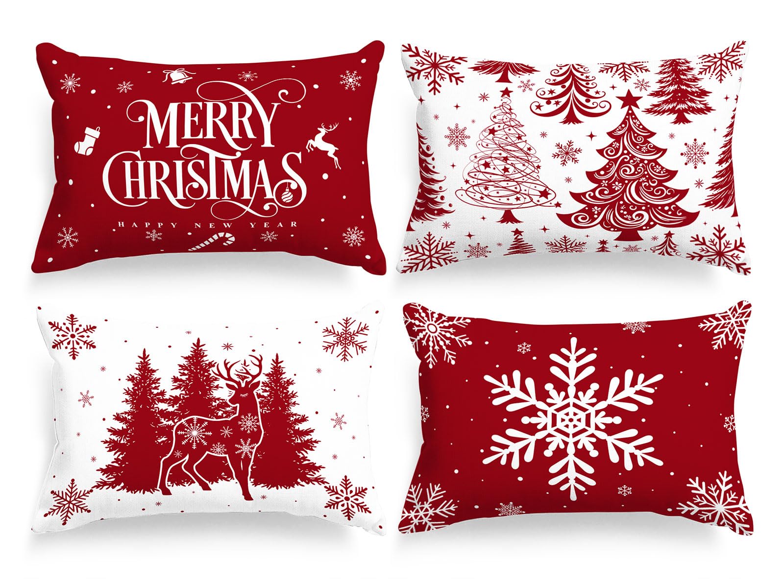 Lanpn 14X20 Red Christmas Pillow Covers Set Of 4, Christmas Decorations Lumbar Pillowcase, Winter Decorative Pillow Case, Merry