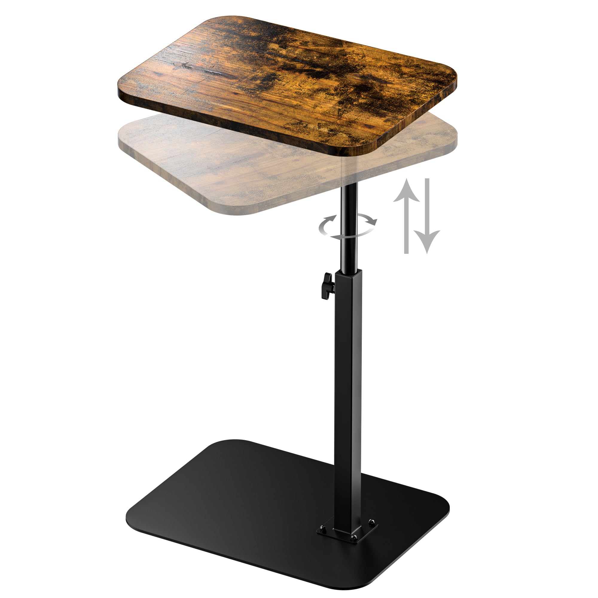 Side Table Sofa Table Tray for Couch Heavy Metal Base Swivel/Adjustable Height Table, Sofa Bed Bathroom Study TV Tray C Shaped E