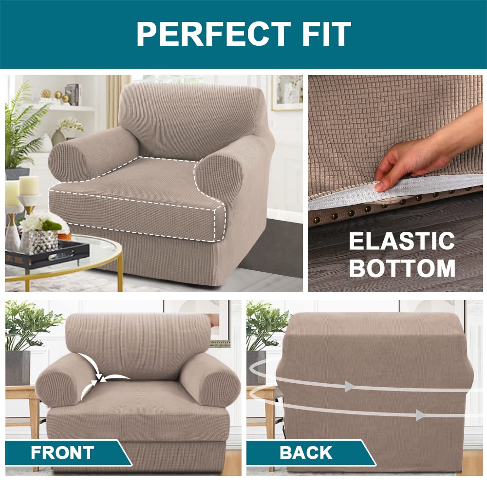 Turquoize T Cushion Chair Slipcover T Cushion Chair Covers For Living Room Stretch Sofa Couch Cover Soft Armchair Cover Washable Furniture Covers With Individual T Cushion Seat Covers (Chair, Sand)