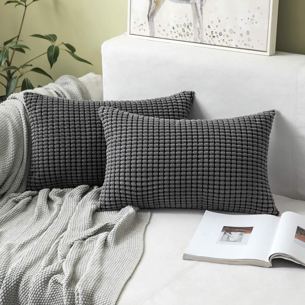Miulee Pack Of 2 Lumbar Pillow Covers Super Soft Corduroy Decorative Throw Pillows Grey Couch Home Decor For Cushion Sofa Bedroo