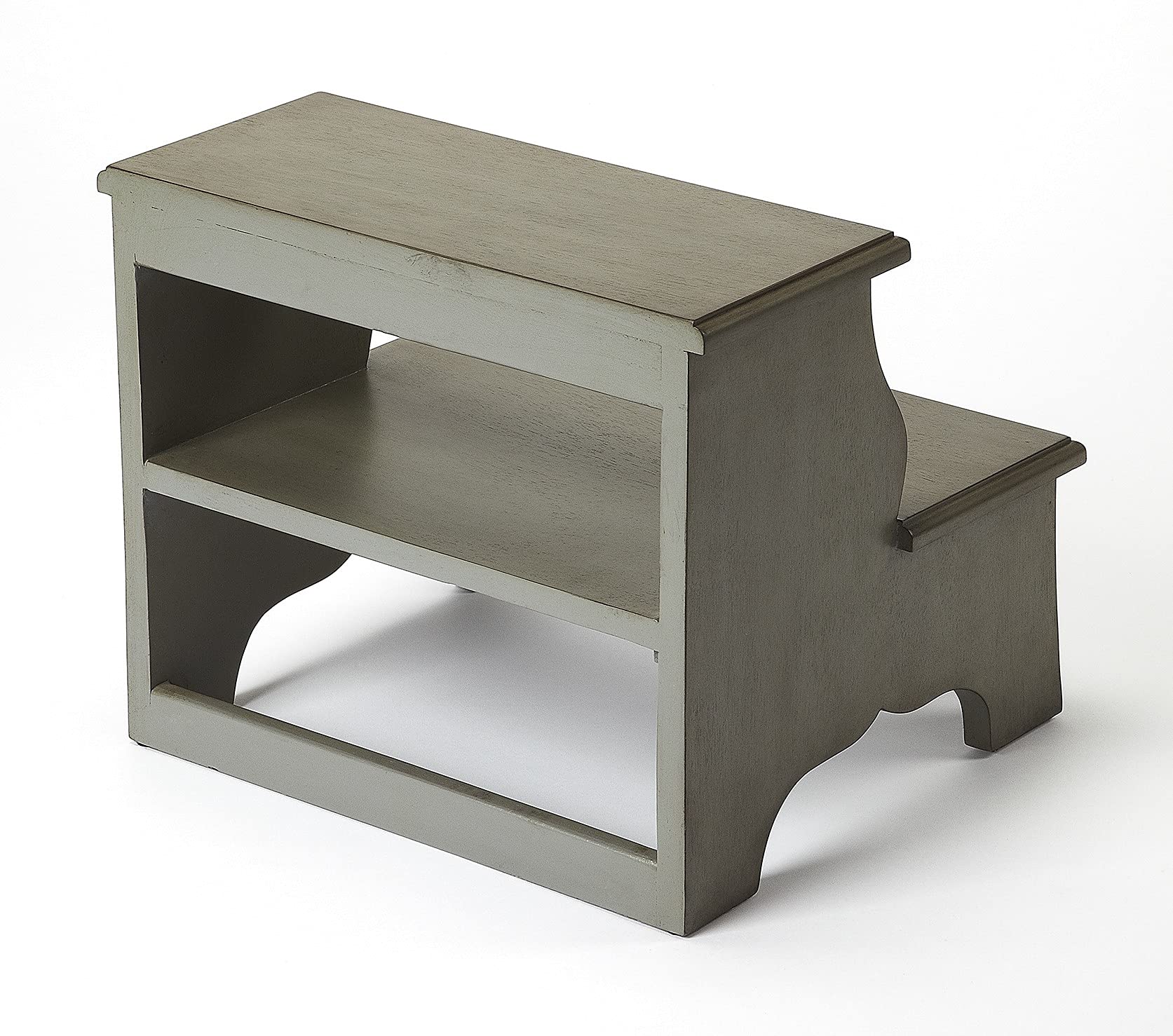 HomeRoots Gray MDF, Acacia Wood Solids Handcrafted Silver Satin Step Stool
