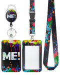 Uniclife Fashionable Sliding Badge Holder Paint Splash Plastic Case With Retractable Badge Reel Carabiner Clip & Detachable Lany