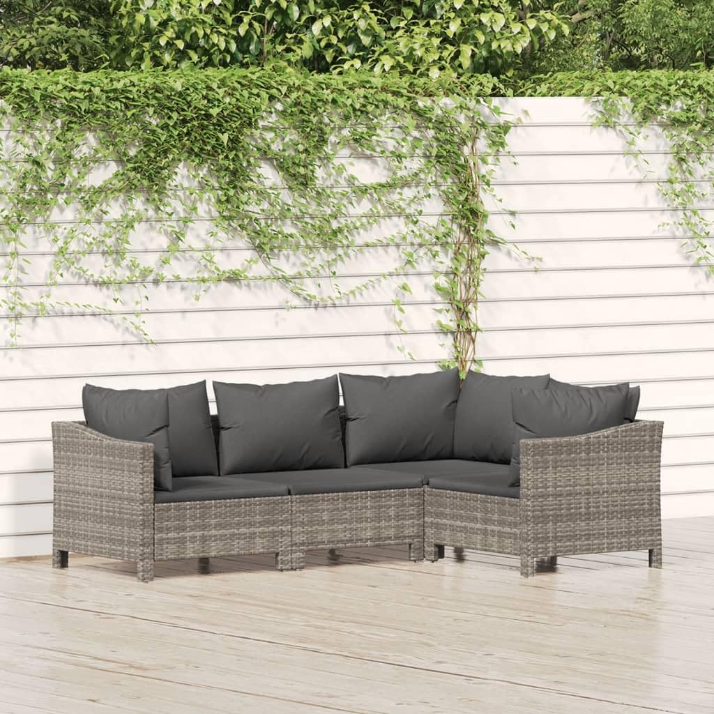 vidaXL Modern Patio Lounge Set - 4 Piece Outdoor Furniture Set with Gray Poly Rattan, Stable Steel Frame, and Comfortable Cushions