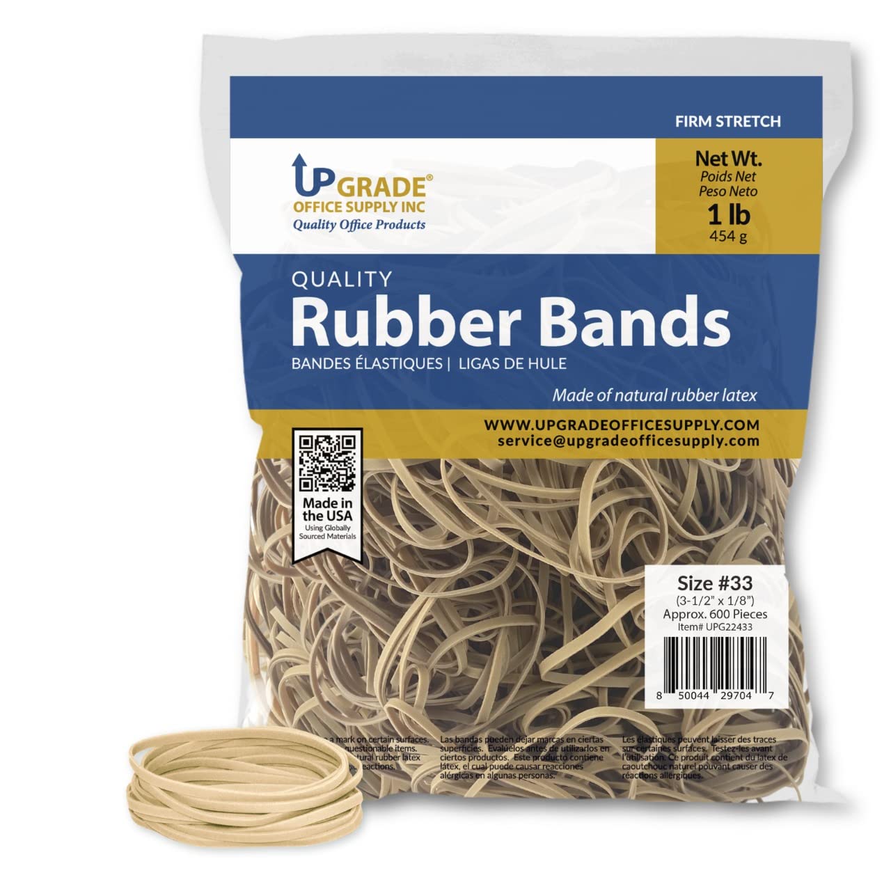 Upgrade Office Supply Upg22433 Rubber Bands, Size #33 (3-1/2 X 1/8'), Natural Crepe, Made In Usa (1 Pound Bag)