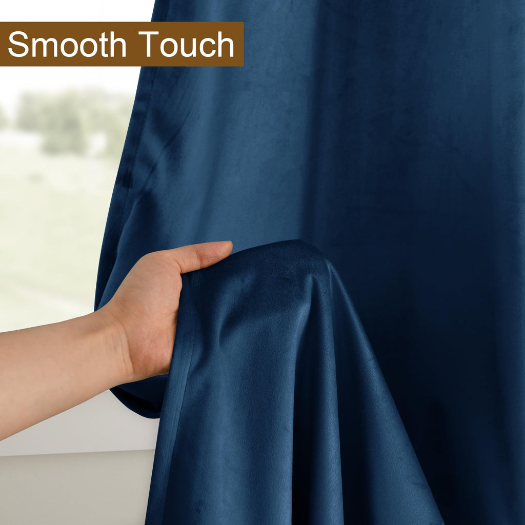 Dwcn Velvet Blackout Curtain Panels - Navy Blue Grommet Top Thermal Insulated Bundleable Window Treatment Set Home Decor Modern