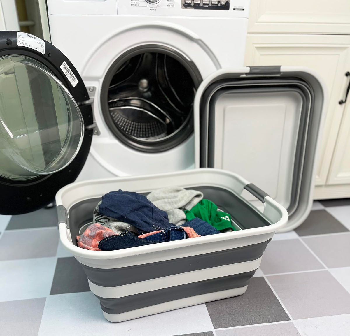 SAMMART Set of 2 Collapsible Plastic Laundry Basket  Foldable Pop Up Storage Container/Organizer  Portable Washing Tub  Space