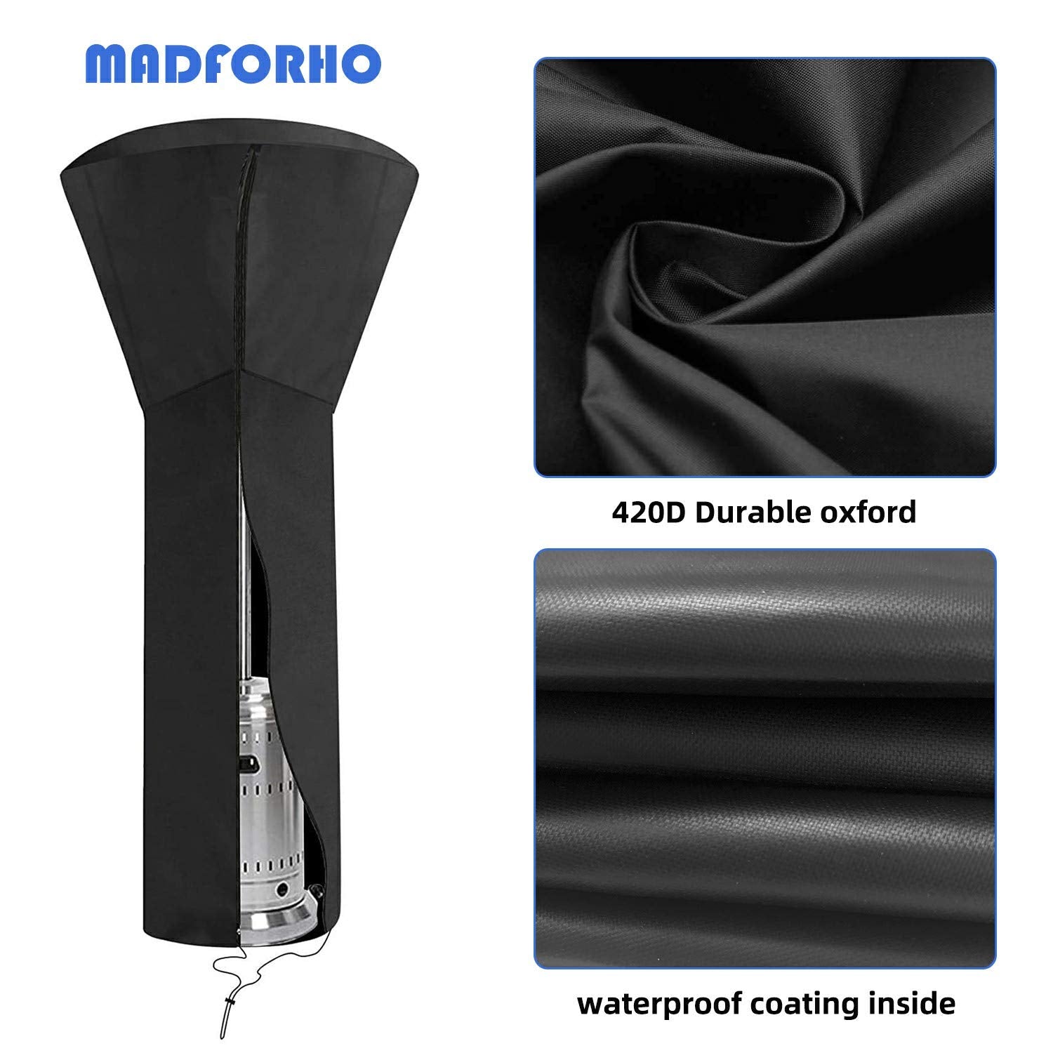 Anstrout 420D Patio Heater Cover Waterproof With Zipper, Outdoor Patio Propane Heater Cover With 420D Storage Bag 24 Months Of U