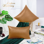 Brawarm Faux Leather Pillow Covers 20 X 20 Inches, Tan Leather Pillow Covers Pack Of 2, Crocodile Leather Decorative Throw Pillo
