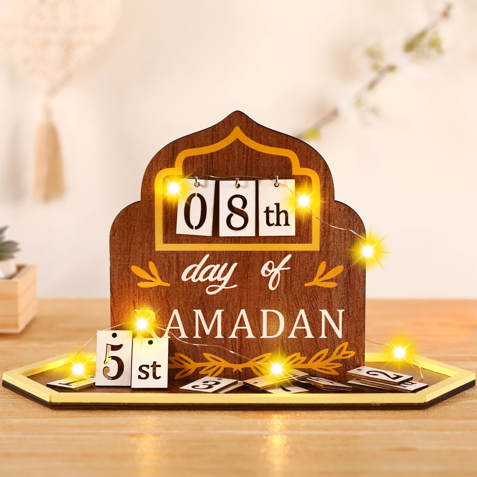 Seeloowy Ramadan Advent Calendar With Led Light Wooden Countdown Calendars Decorations For Home, 30 Days Til Eid 2024, Ramada Gi