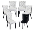 Lktart Dining Chairs Set Of 6 Pu And Velvet Upholstered Tufted Back With Nailhead Trim And Back Ring Pull Solid Wood Legs For Ki