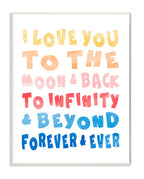 Stupell Home D  cor Love To Moon and Back Rainbow Typog Wall Plaque Art, 10 x 0.5 x 15, Proudly Made in USA