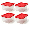AHEDTYG (2 Pack) 27 Gallon Clear Plastic Storage Bin With Red Snap Lid,Rectangular Stackable Nestable Organizer(4Pack27gal)