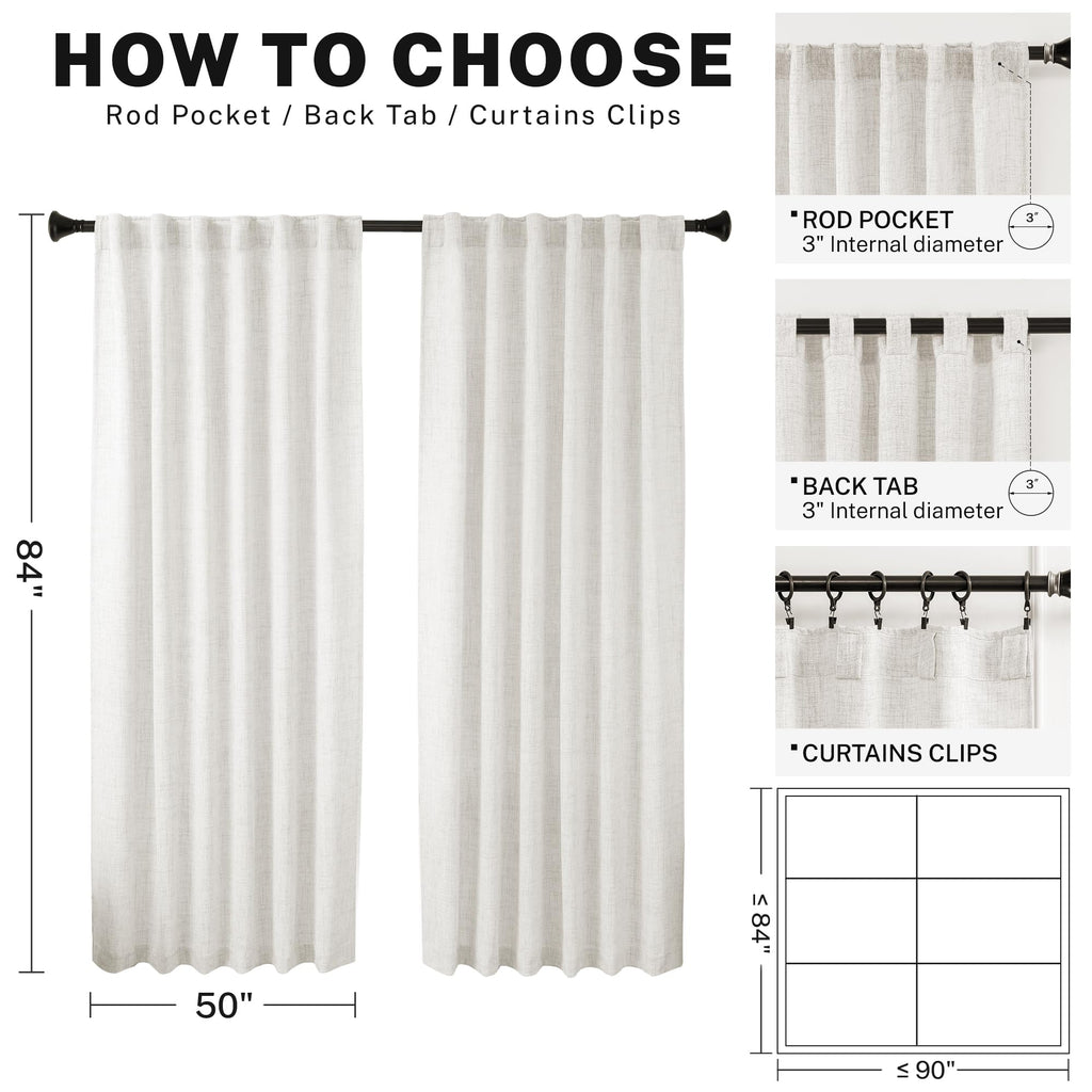Ivory Linen Back Tab Curtains For Living Room 84 Inches Long Light Filtering Privacy Semi Sheer Off White Farmhouse Boho Faux Li