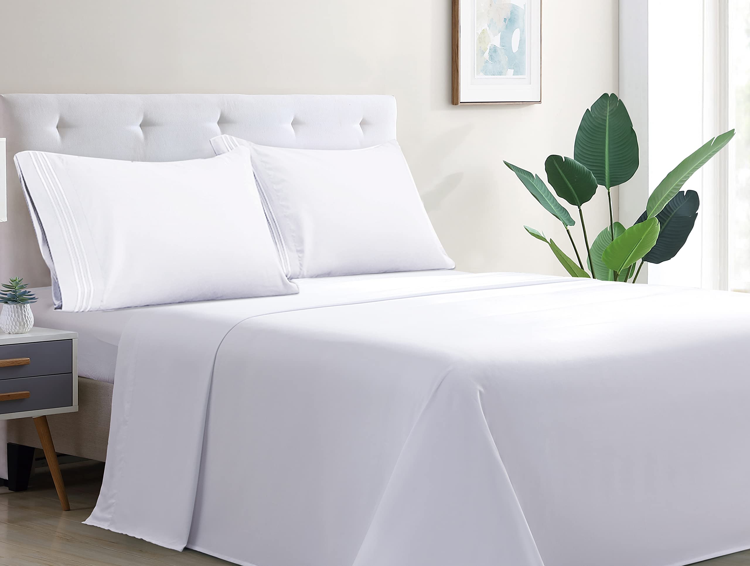 Wavveuziz Bed Sheet Set Super Soft 100% Microfiber Sheet 1800 Brushed Microfiber Embroidered Twin Size Bed Sheets 16-Inch Deep P