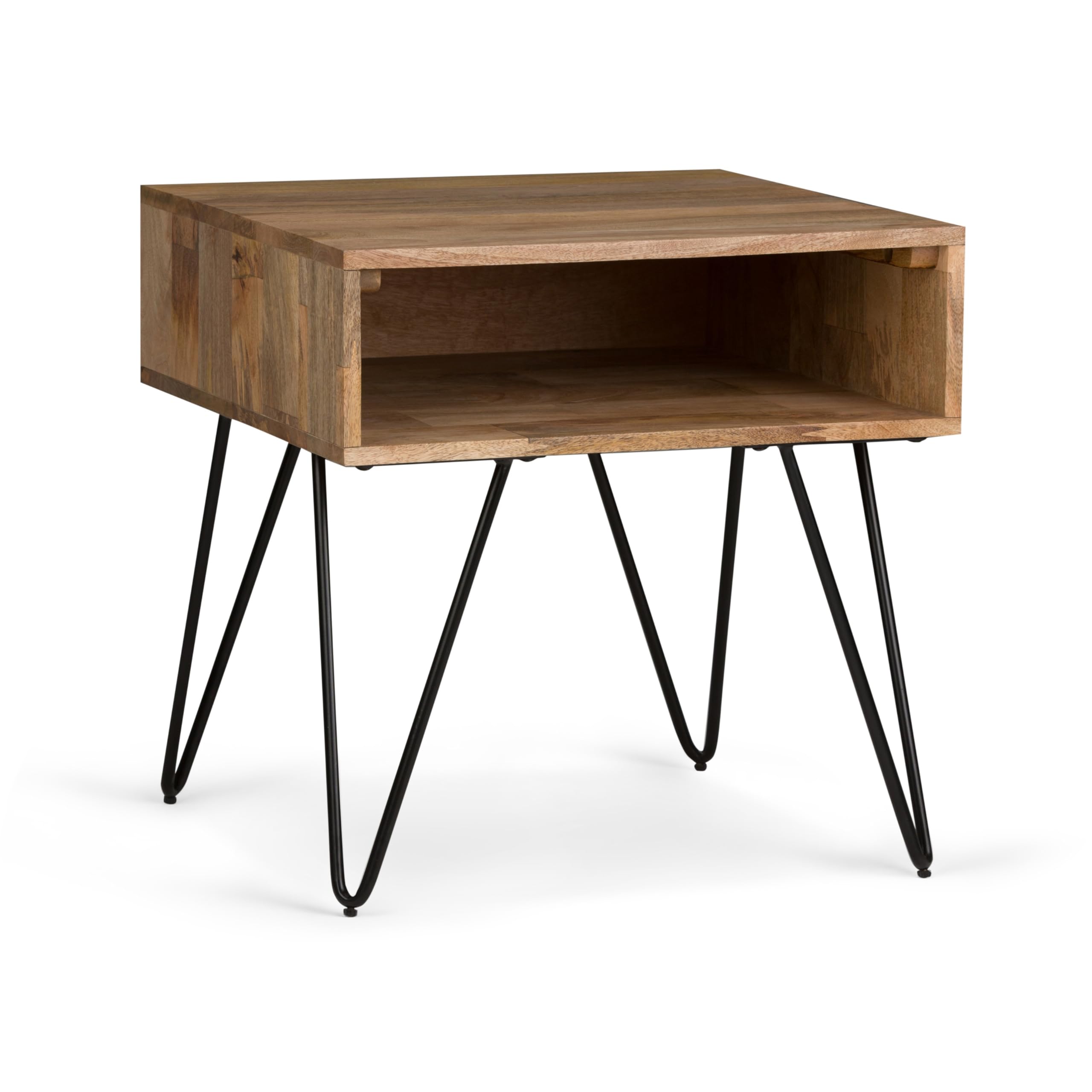 SIMPLIHOME Hunter SOLID MANGO WOOD and Metal 22 inch Wide Square Industrial End Side Table in Natural for the Living Room and Be