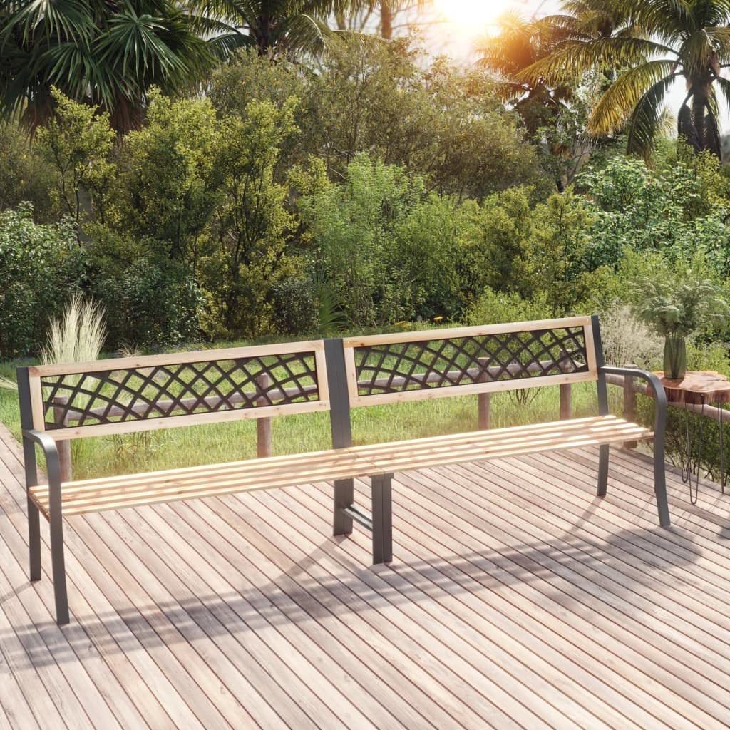 vidaXL 93.7" Twin Patio Bench - Durable Chinese Fir Wood and Steel Construction - Classic Design Outdoor Furniture - Weather-Resistant Garden Bench
