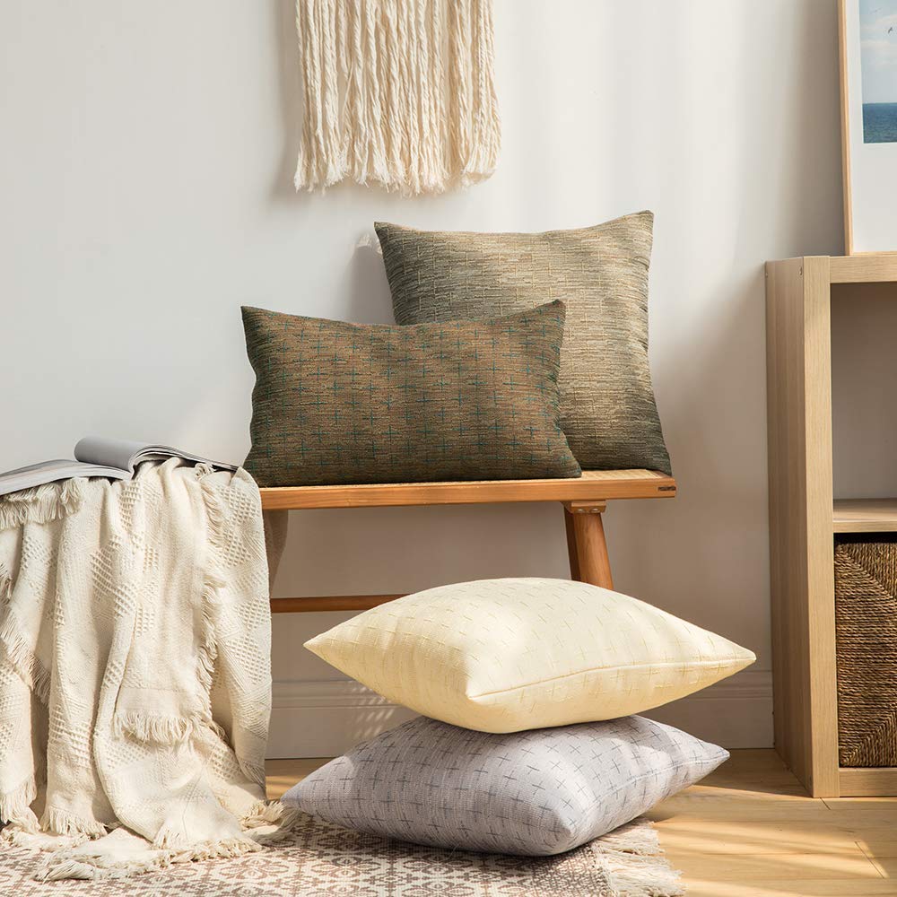 Miulee Pack Of 2 Decorative Burlap Linen Throw Pillow Covers Modern Farmhouse Pillowcases Rustic Woven Textured Cushion Cover For Sofa Couch Bed 16X16 Inch Brown