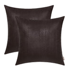 BRAWARM Brown Leather Throw Pillows 16 X 16 Inches, Snake Leather Pillow Covers Pack of 2, Faux Leather Decorative Pillow Covers