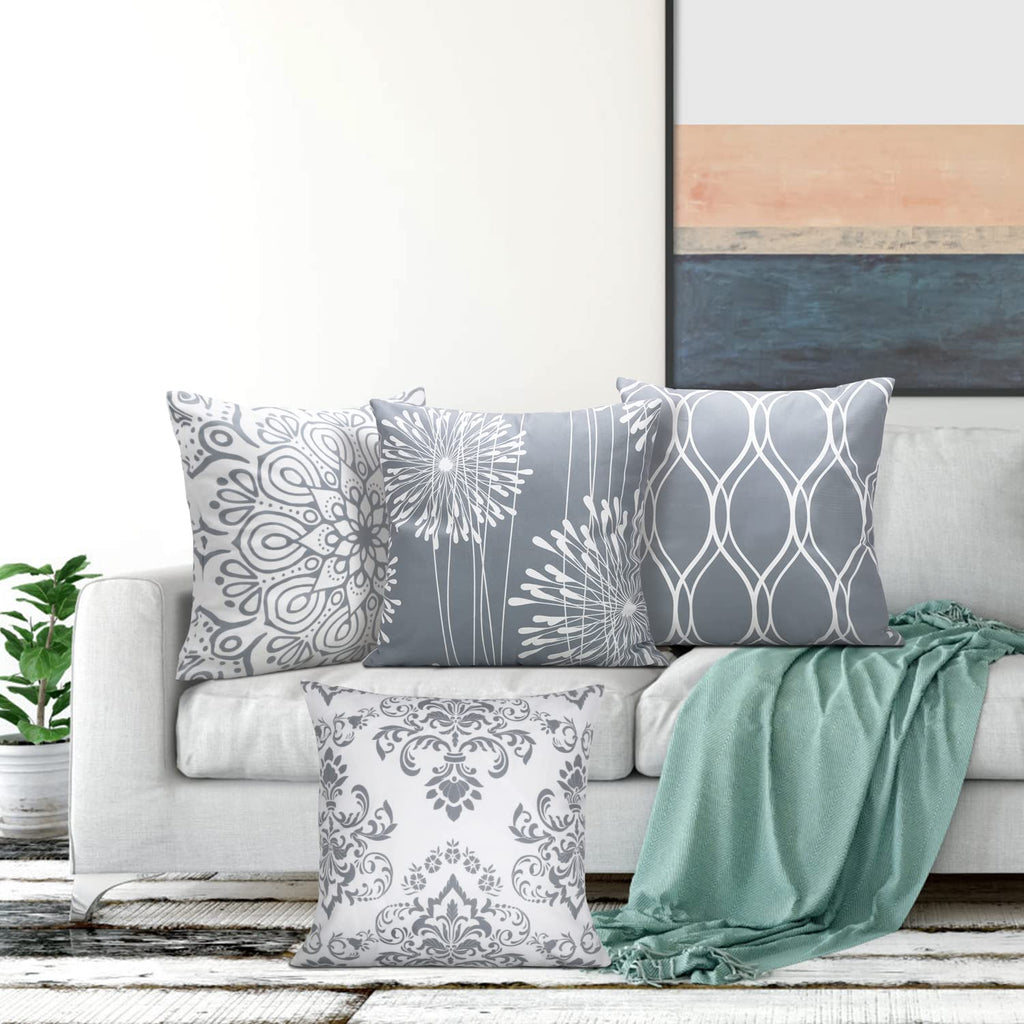 Coliuso Decorative Throw Pillow Covers 16X16 Set Of 4, Gray And White Modern Simple Square Pillow Case Cushion Cover For Sofa Co