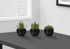 Monarch Specialties I 9556 Artificial Plant, 6' Tall, Succulent, Set of 3, Green Plants, Black Pots