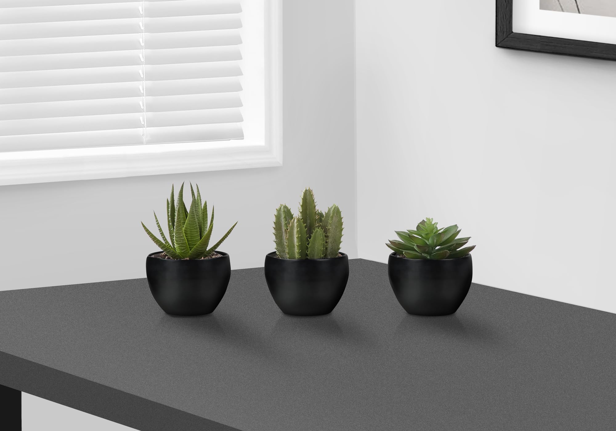 Monarch Specialties I 9556 Artificial Plant, 6' Tall, Succulent, Set of 3, Green Plants, Black Pots