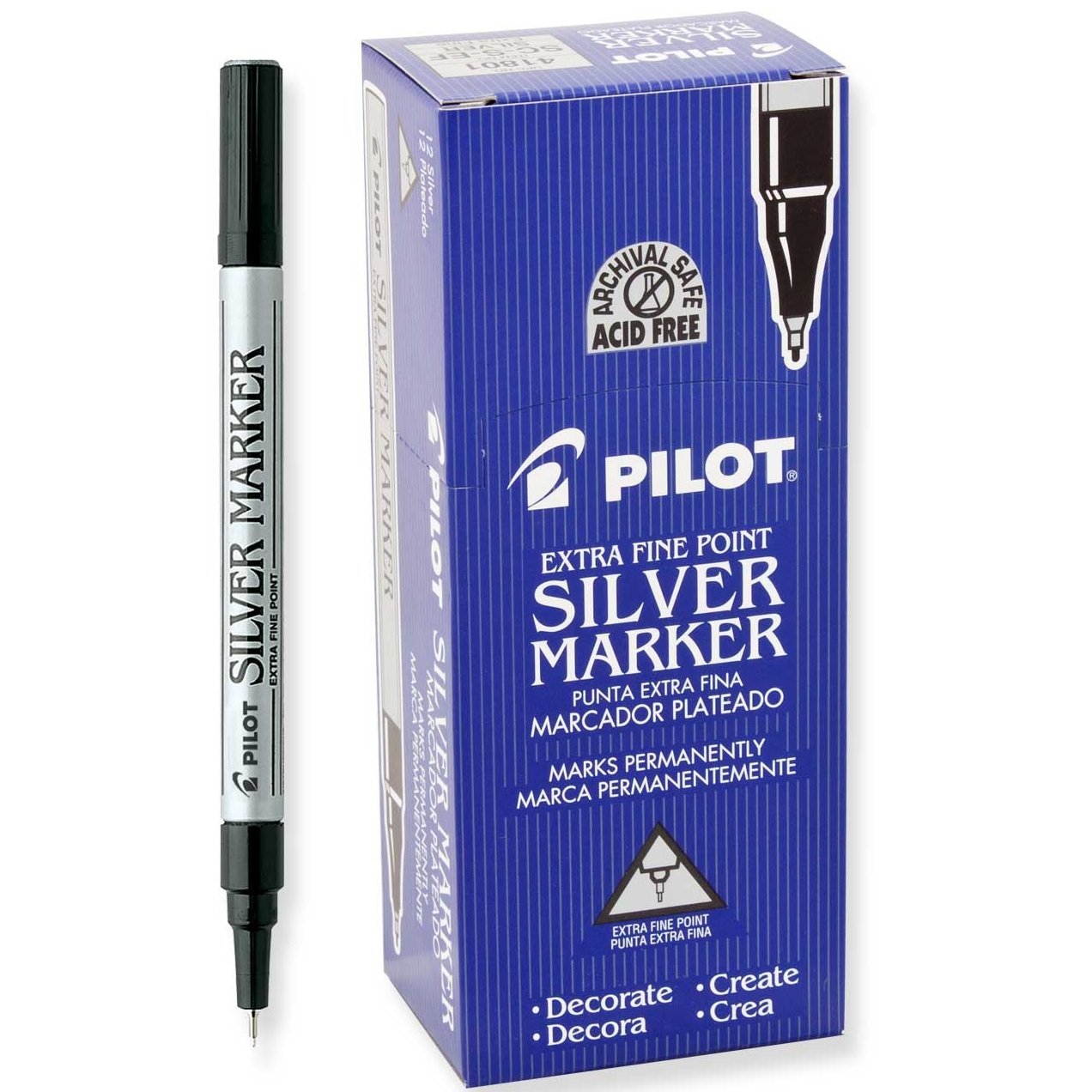Pilot Extra-Fine Creative Marker - Extra Fine Point Type - 0.5 Mm Point Size - Silver - Silver Barrel - 1 Each