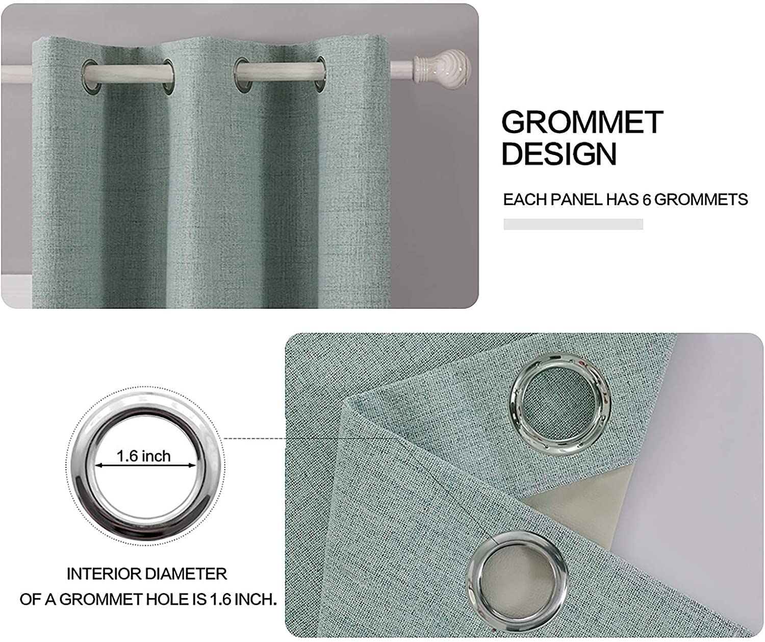 Miulee Linen Blackout Curtains And Drapes 100% Room Darken Thermal Insulated Grommet Window Panels With Coating 2 Pcs W 42 X L 84 Inches Seafoam Green