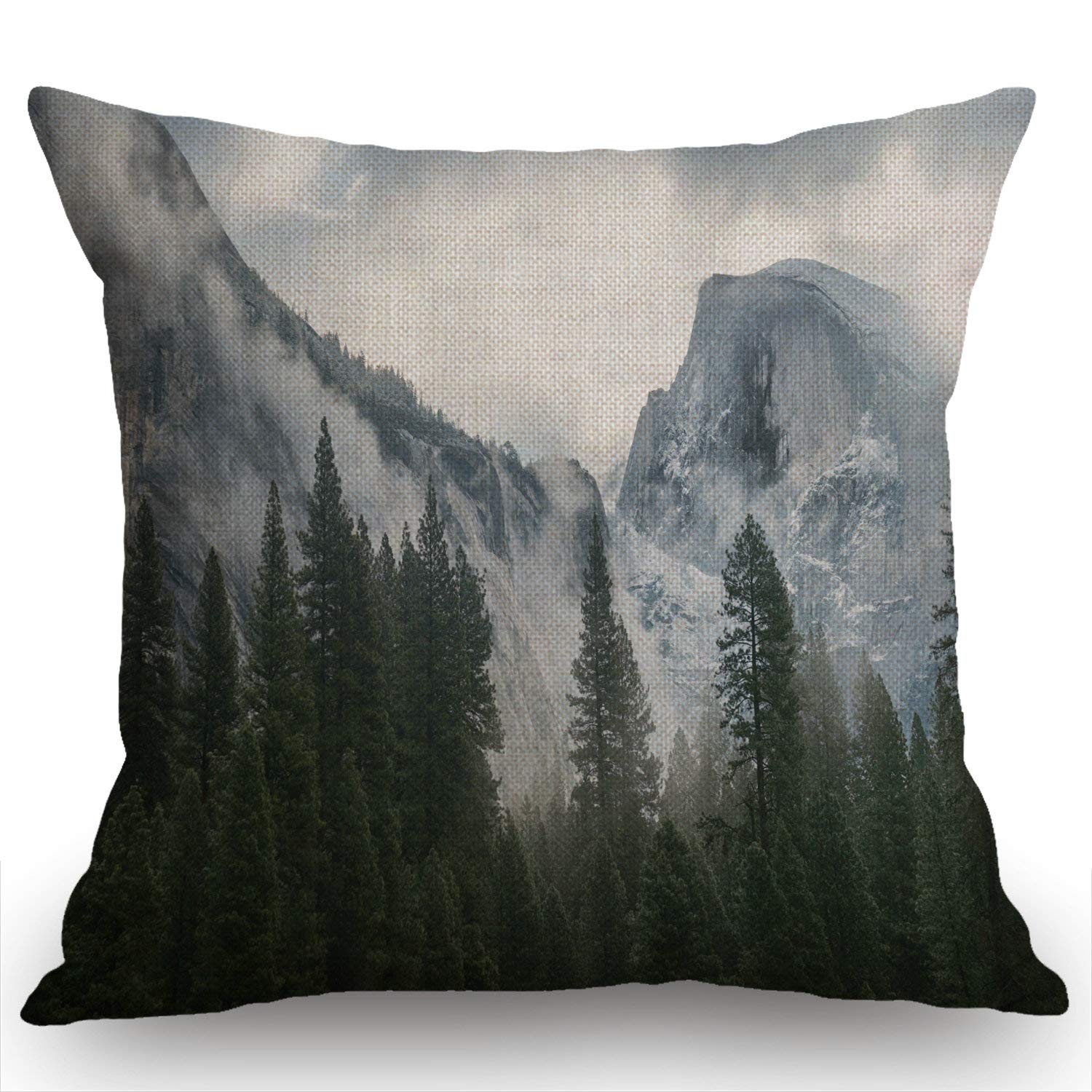 Swono Decorative Throw Pillow Cover 18X18 Inch National Park Nature Mountain Trees Mist Couch Pillow Cover Cushion Case For Mode