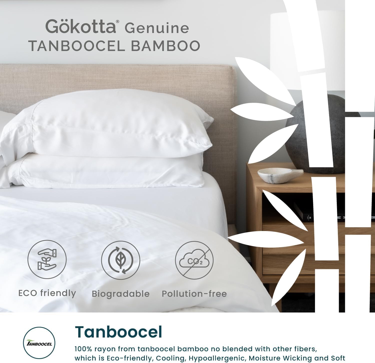 Gokotta 100% Bamboo Rayon Fitted Sheet With Pillow Cases, 300 Tc Super Soft Breathab Cooling Fitted Sheet Queen Size With 4 Elas