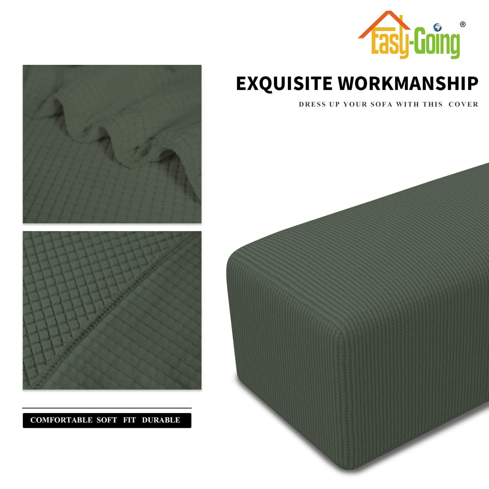 Easy-Going Stretch Ottoman Cover Folding Storage Stool Furniture Protector Soft Rectangle Slipcover With Elastic Bottom(Ottoman Small,Olive Green)