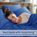 Shilucheng 6 Piece King Sheet Sets, Cooling Sheets, Blend Rayon Derived From Bamboo, Deep Pocket Up To 16', Breathable & Soft Bed Sheets, Hotel Silky Bedding Set, Navy Blue