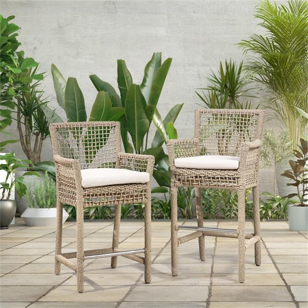 Kosas Home Brisbane 25.25" Olefin & Aluminum Counter Stool in Natural Brown