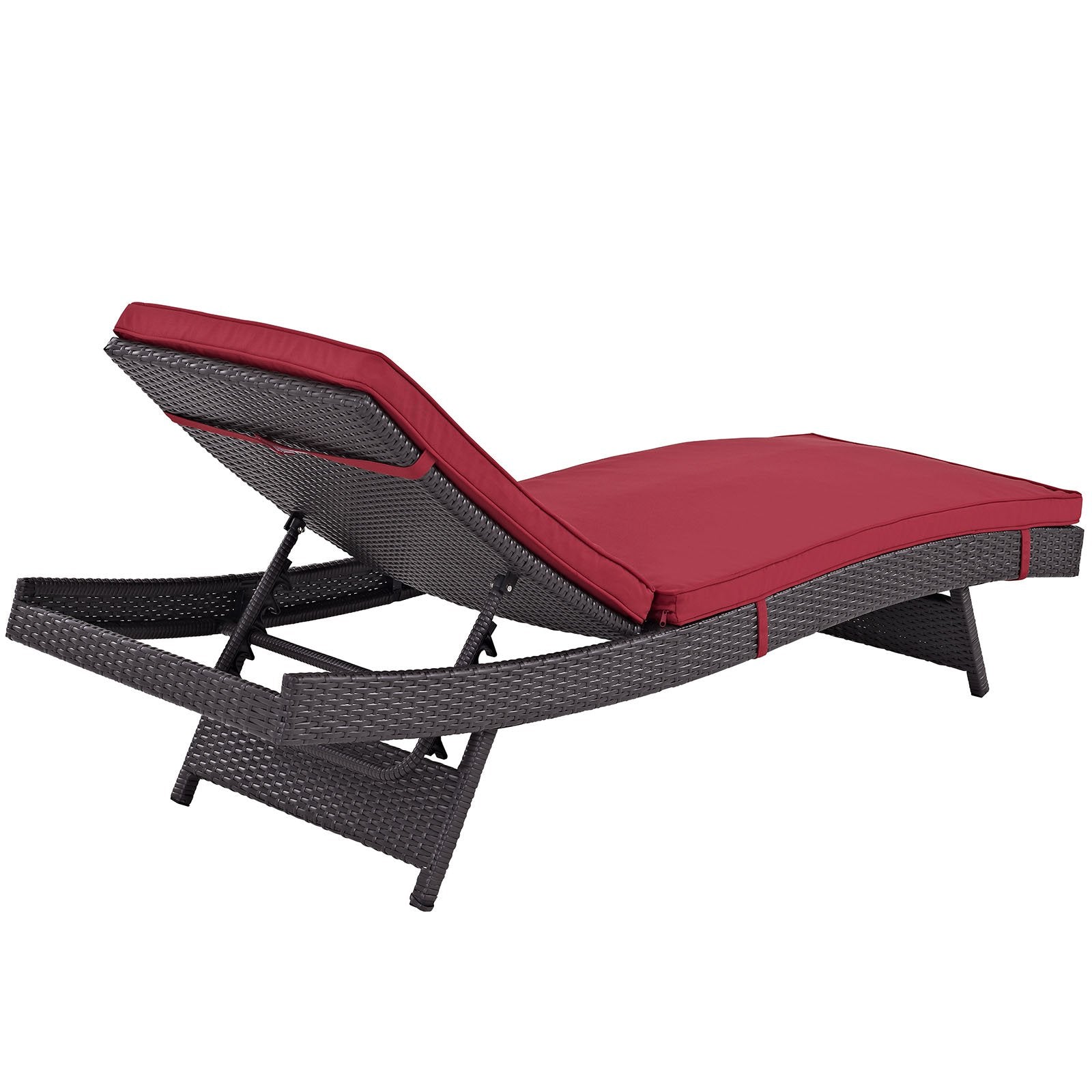 Modway Convene Wicker Rattan Outdoor Patio Chaise Lounge Chairs In Espresso Red - Set Of 4