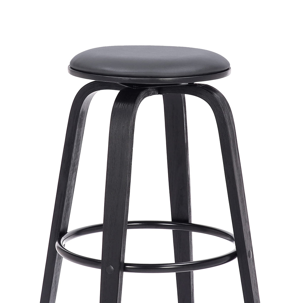 HomeRoots Poplar, Faux Leather, Chrome Metal 30â€ Gray Faux Leather Backless Modern Swivel Bar