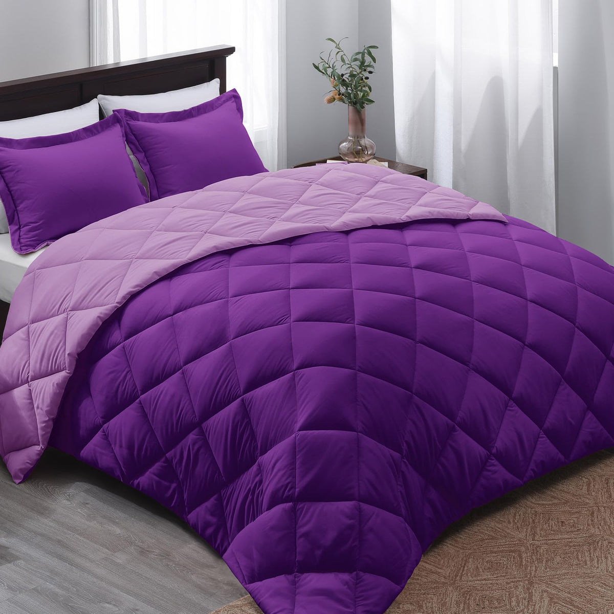 Basic Beyond King Size Comforter Set - Purple Comforter Set King, Reversible King Bed Comforter Set For All Seasons, Purple/Lila