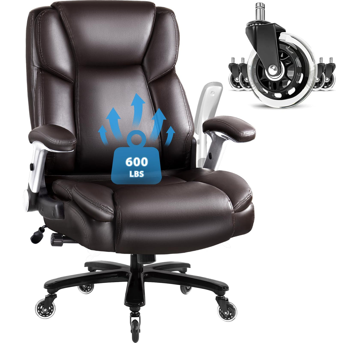 Vitesse 600Lbs Big And Tall Office Chair With Flip Up Armrest, Large Heavy Duty With Ergonomic Lumbar Support, Executive Office