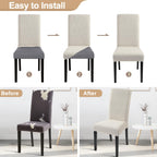 Searchi Jacquard Dining Room Chair Covers Set Of 4, Stretch Kitchen Chair Covers Washable Parsons Chair Slipcover Removable Dining Chair Protectors For Hotel,Ceremony(Beige Floral Texture)