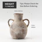 Siducal Rustic Ceramic Farmhouse Flower Vase With 2 Handles, Whitewashed Terra Cotta Vase, Decorative Pottery Flower Vase For Ho