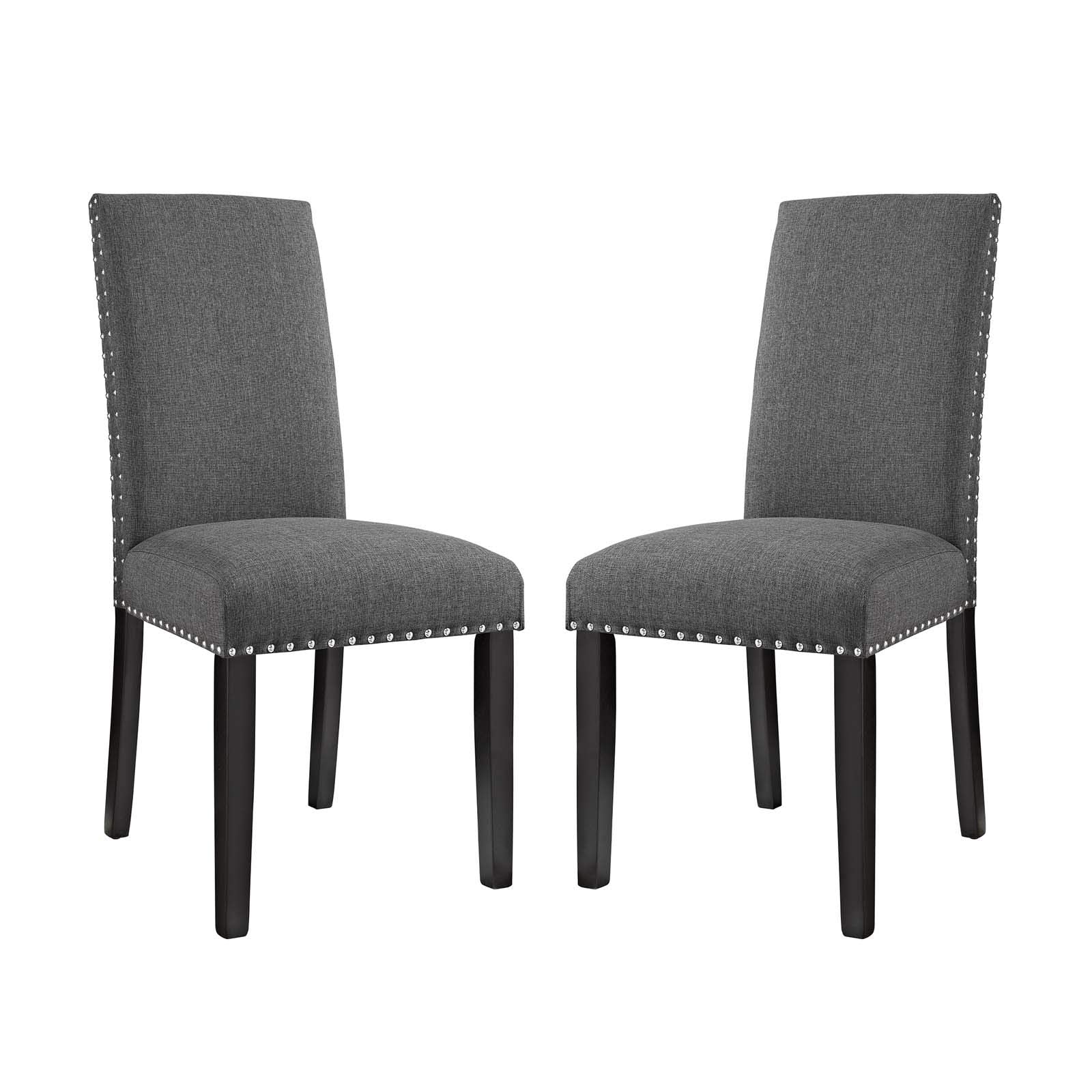 Modway Parcel Modern Upholstered Fabric Two Dining Chairs With Nailhead Trim In Gray