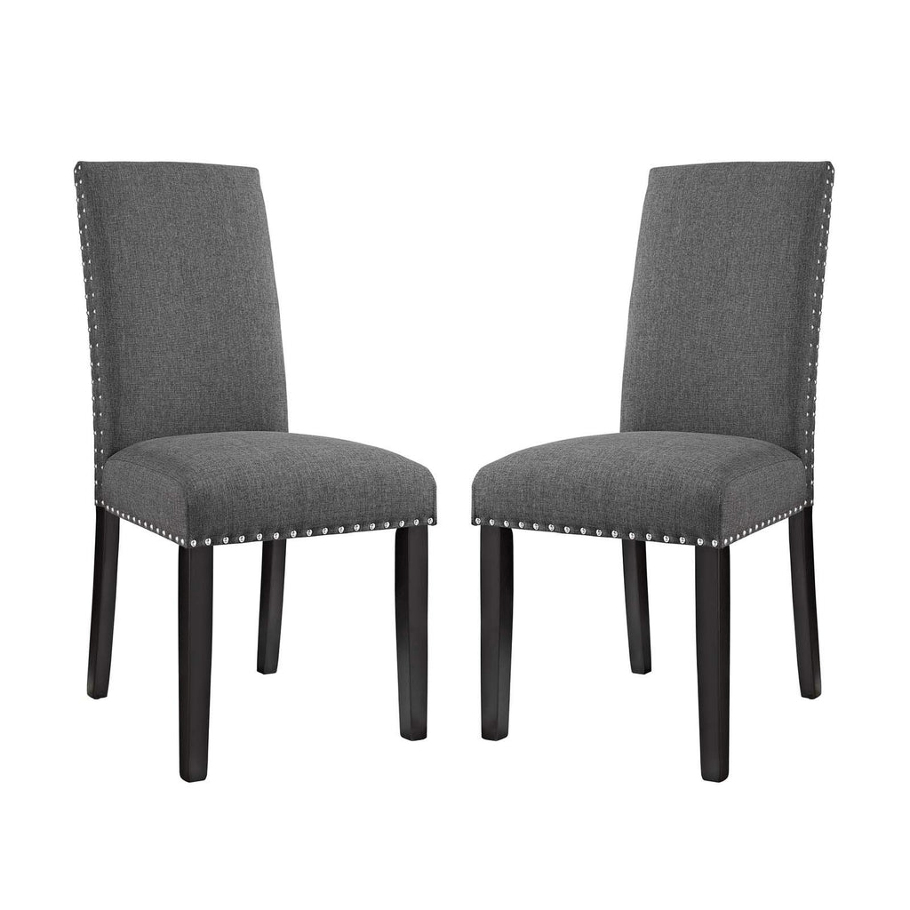 Modway Parcel Modern Upholstered Fabric Two Dining Chairs With Nailhead Trim In Gray
