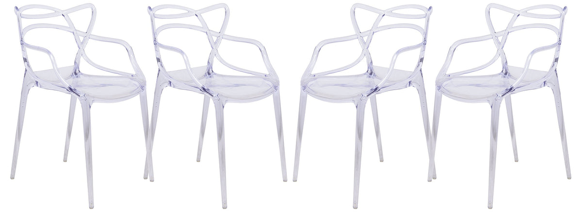 LeisureMod Modern Milan Intertwined Dining Side Chair in Clear Set of 4