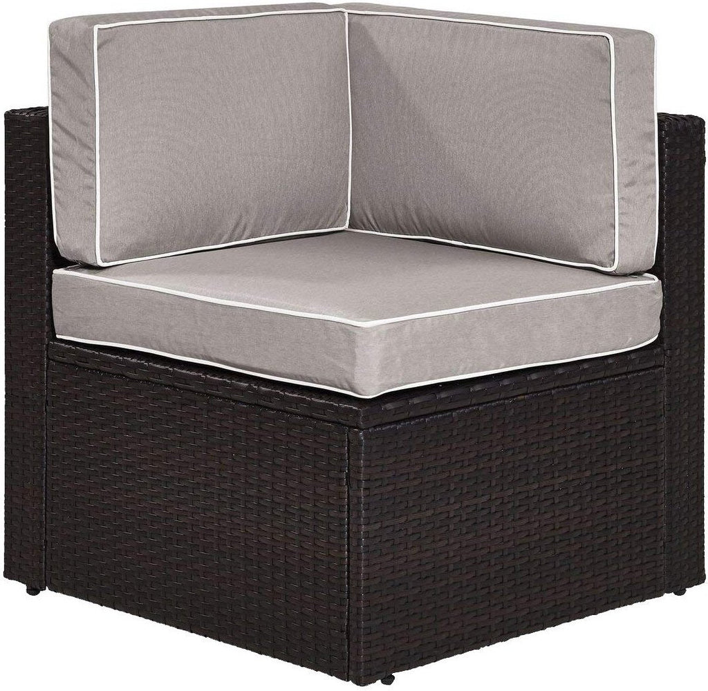 Crosley Furniture Palm Harbor Corner Outdoor Sectional Chair, Wicker Patio Chairs for Porch, Deck, Backyard, Brown with Gray Cushions
